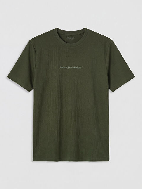 LCWAIKIKI Classic Bisiklet Yaka Nakışlı Fitilli Erkek Tişört