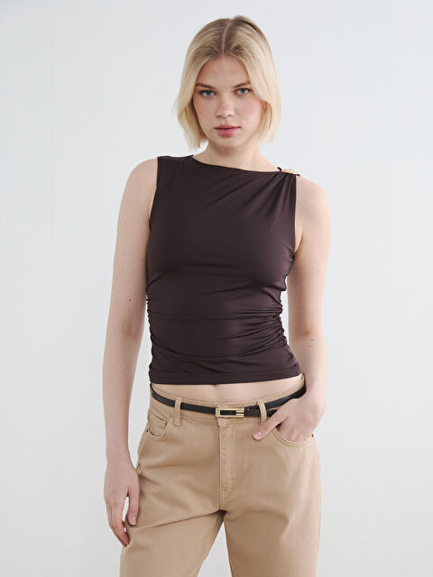 LCW Vision Bisiklet Yaka Büzgülü Bluz