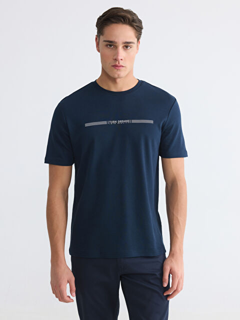 LCWAIKIKI Classic Bisiklet Yaka Baskılı Penye Erkek Tişört