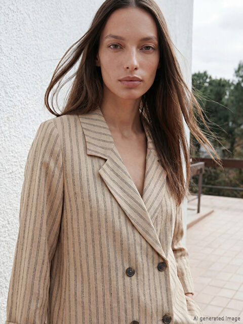 LCW STUDIO Kruvaze Yaka Çizgili Kadın Blazer Ceket