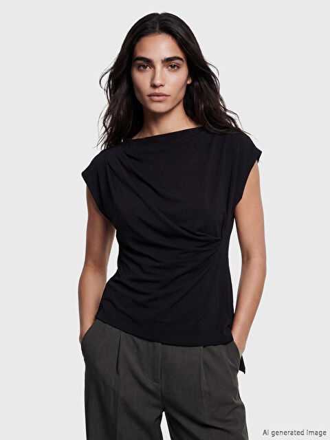 LCW Vision Kayık Yaka Büzgülü Bluz - S6P145Z8-CVL