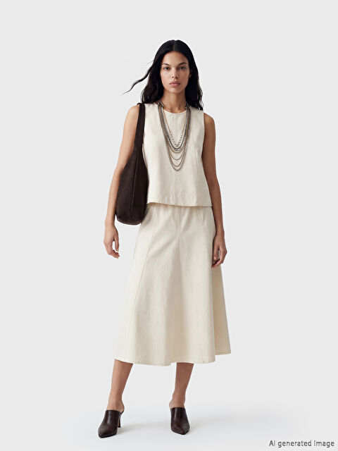 LCW Vision Beli Lastikli Kloş Jean Etek