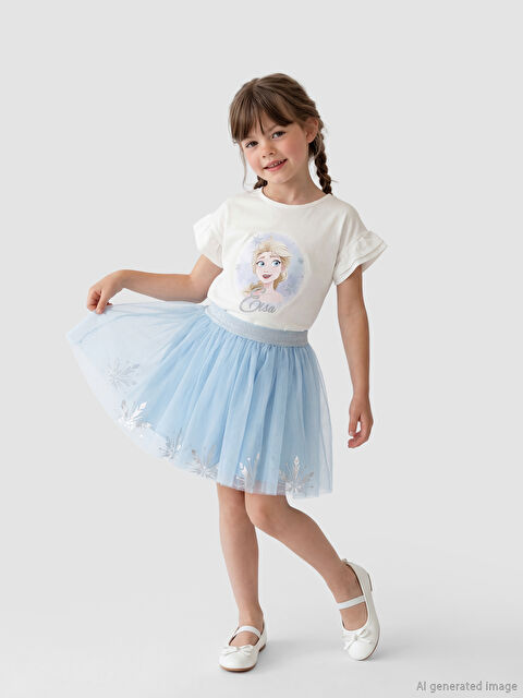 LCW Kids Frozen Baskılı Kız Çocuk Bluz ve Etek