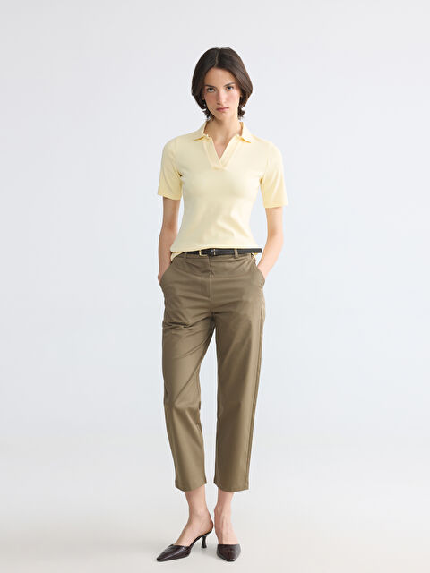 LCWAIKIKI Classic Beli Kemerli Gabardin Kadın Pantolon