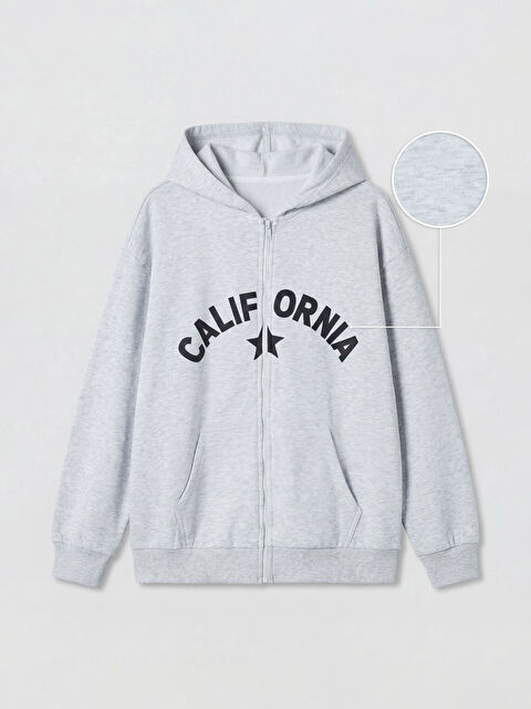LCW Kids Kapüşonlu Baskılı Kız Çocuk Fermuarlı Sweatshirt