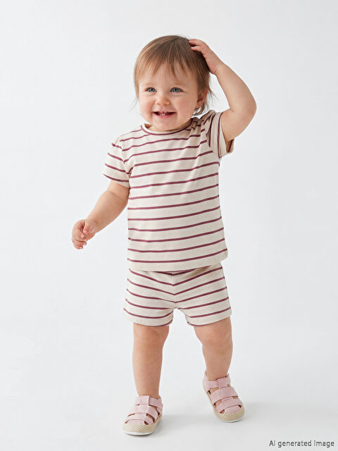 LCW baby Çizgili Kız Bebek Tişört ve Şort
