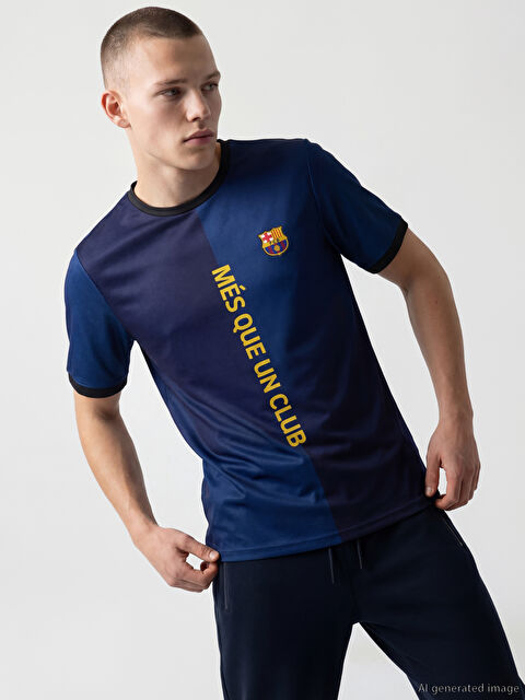 XSIDE ACTIVE Bisiklet Yaka FC Barcelona Baskılı Erkek Tişört