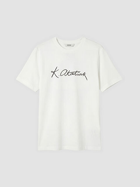 XSIDE Bisiklet Yaka Atatürk İmzası Baskılı Erkek Tişört