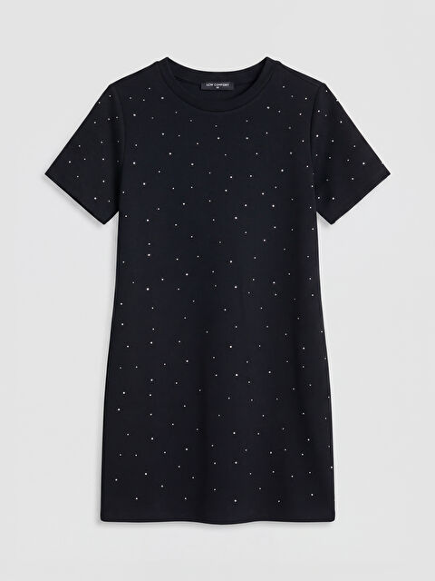 LCW Comfort Bisiklet Yaka Taşlı Mini Elbise
