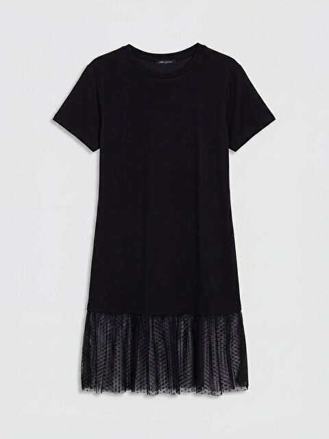 LCW Comfort Bisiklet Yaka Soft Touch Tüllü Elbise