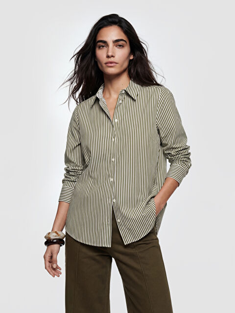 LCW Vision Çizgili Oxford Kadın Gömlek