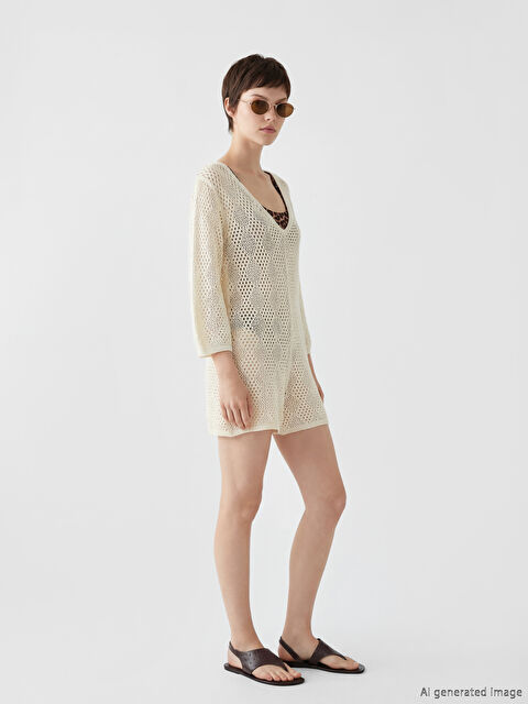 Soulife V Yaka Dantelli Kadın Tulum