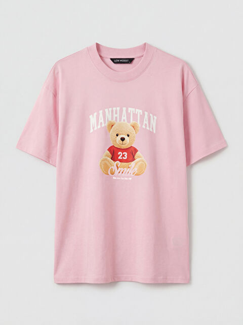 LCW Modest Bisiklet Yaka Manhattan Baskılı Kadın Tişört - S6P366Z8-G2L