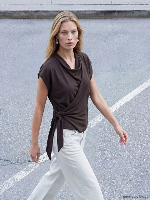 LCW Vision Dökümlü Yaka Bağlama Detaylı Bluz - S6ON87Z8-HDD