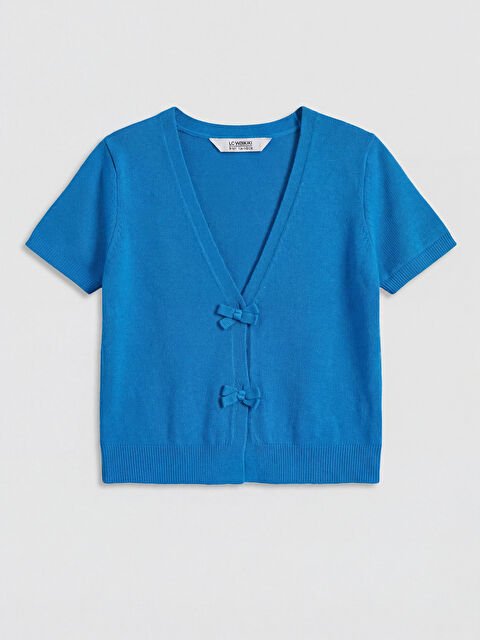 LCW Kids V Yaka Fiyonk Detaylı Kız Çocuk Triko Hırka - S6P574Z4-QXE