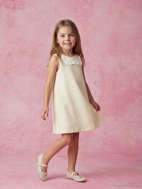 LCW Kids Bisiklet Yaka Fiyonklu Kız Çocuk Elbise