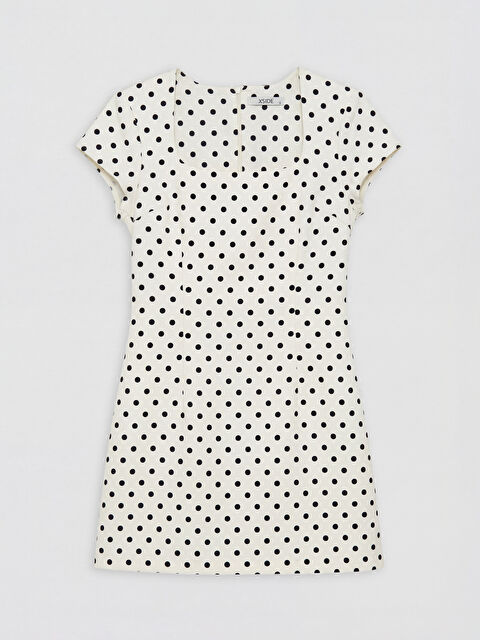 XSIDE Kare Yaka Puantiyeli Mini Elbise