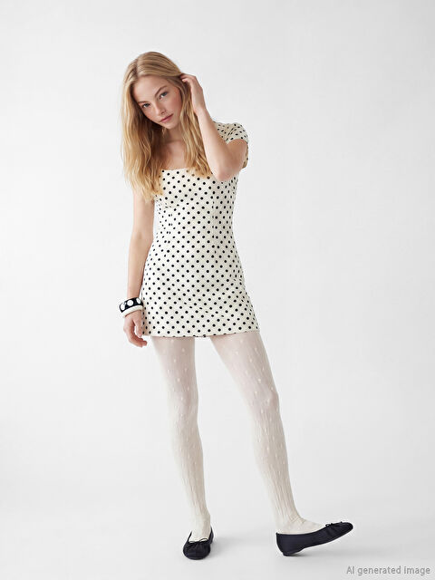 XSIDE Kare Yaka Puantiyeli Mini Elbise