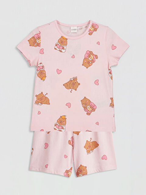 LCW Kids Bisiklet Yaka Kız Çocuk Şortlu Pijama Takımı - S6P673Z1-LSZ