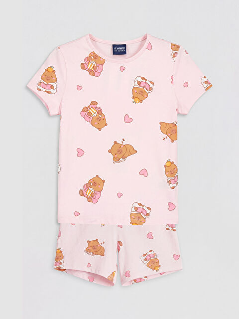 LCW Kids Bisiklet Yaka Kız Çocuk Şortlu Pijama Takımı