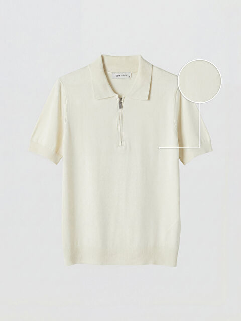 LCW Vision Polo Yaka Kısa Kollu Fermuarlı Kadın Triko Kazak