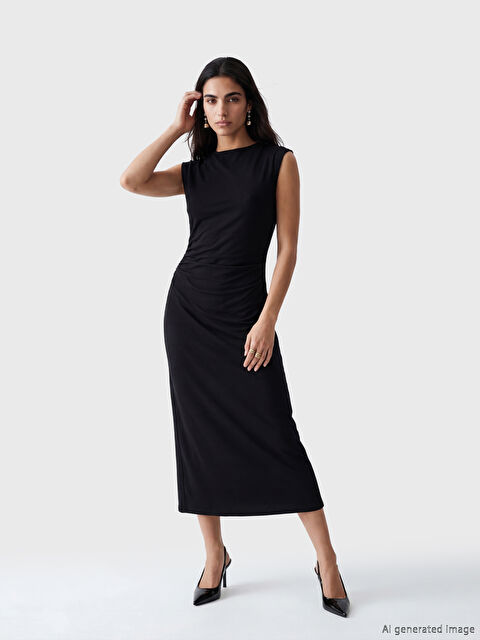 LCW Vision Dik Yaka Büzgülü Bodycon Elbise	 - S6P727Z8-CVL