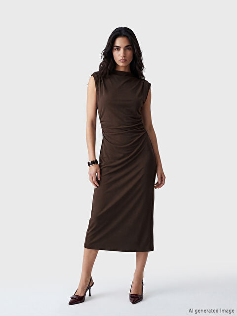 LCW Vision Dik Yaka Büzgülü Bodycon Elbise	 - S6P727Z8-HDT