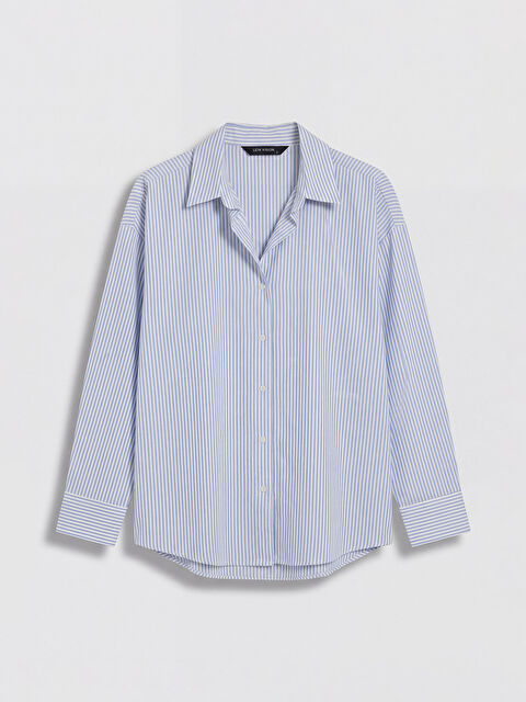 LCW Vision Çizgili Keten Karışımlı Kadın Gömlek