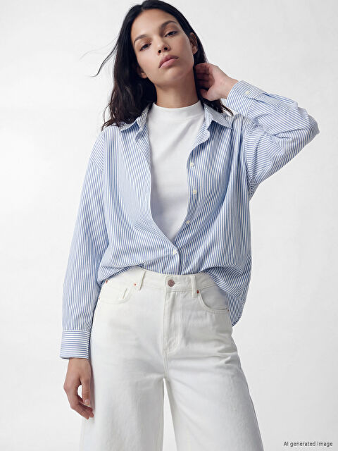 LCW Vision Çizgili Keten Karışımlı Kadın Gömlek