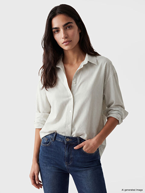 LCW Vision Çizgili Keten Karışımlı Kadın Gömlek