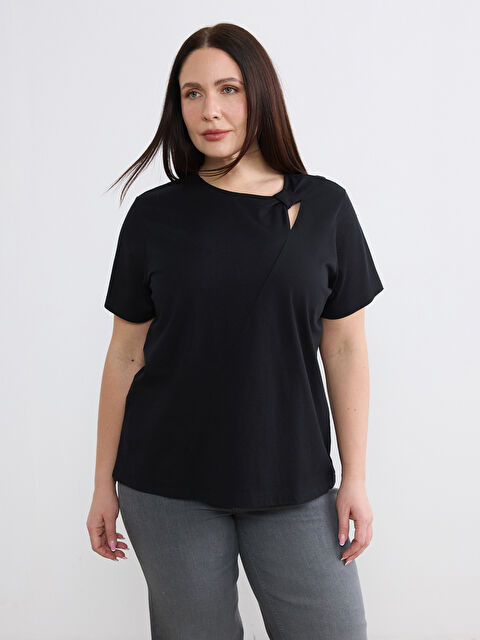 Soulife Büyük Beden Kayık Yaka Dokulu Bluz - S6P823Z8-CVL