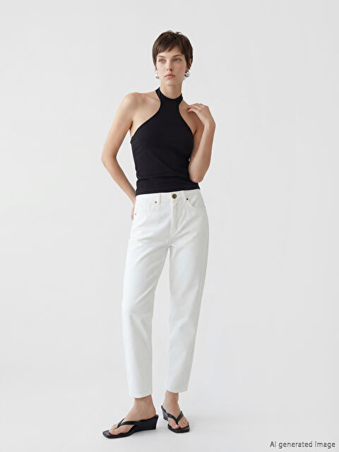 Soulife Yüksek Bel Mom Fit Kadın Jean Pantolon