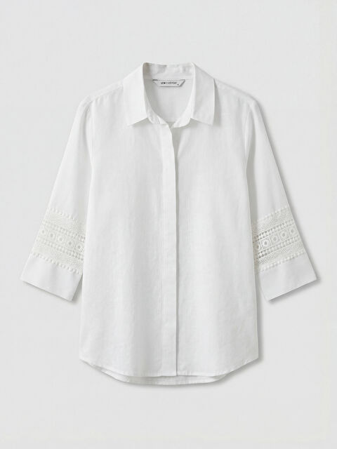 LCWAIKIKI Classic Gömlek Yaka Dantel Detaylı Oversize Bluz - S6P847Z8-FEW