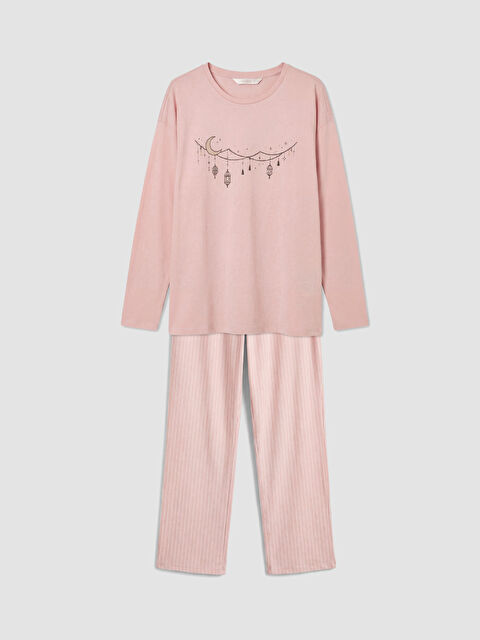 LCW DREAM Bisiklet Yaka Baskılı Kadın Pijama Takımı - S6P876Z8-LT7