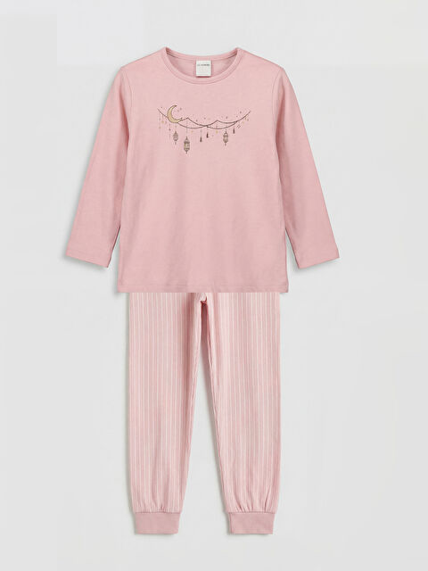 LCW Kids Bisiklet Yaka Kız Çocuk Baskılı Pijama Takım - S6P887Z1-FHR