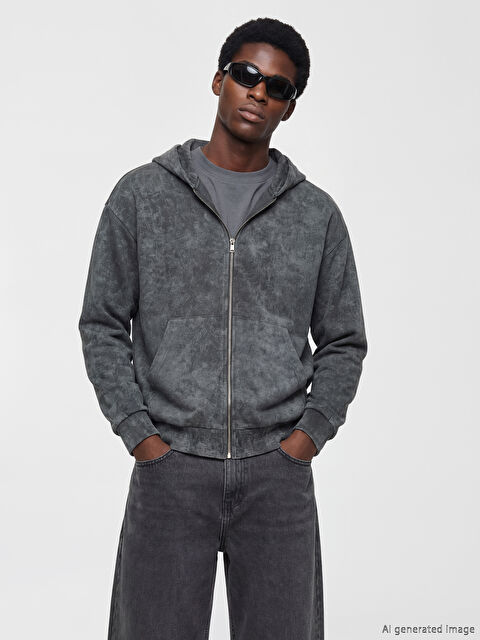 XSIDE Oversize Kapüşonlu Erkek Fermuarlı Sweatshirt