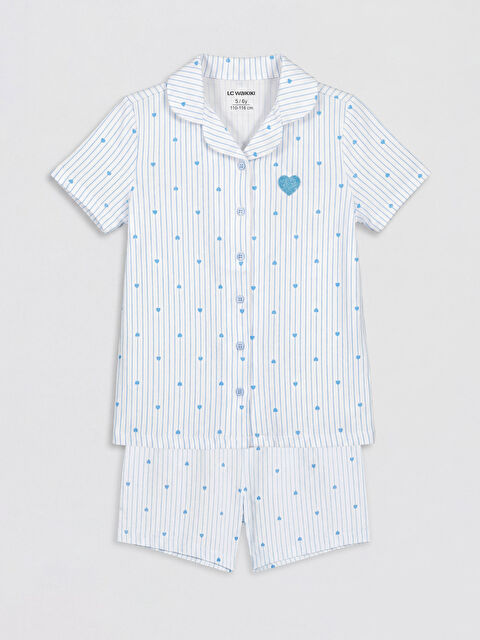 LCW Kids Gömlek Yaka Kız Çocuk Şortlu Pijama Takım