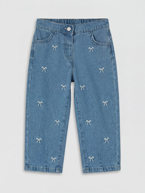 LC WAIKIKI Relax Fit Kız Bebek Nakışlı Denim Pantolon