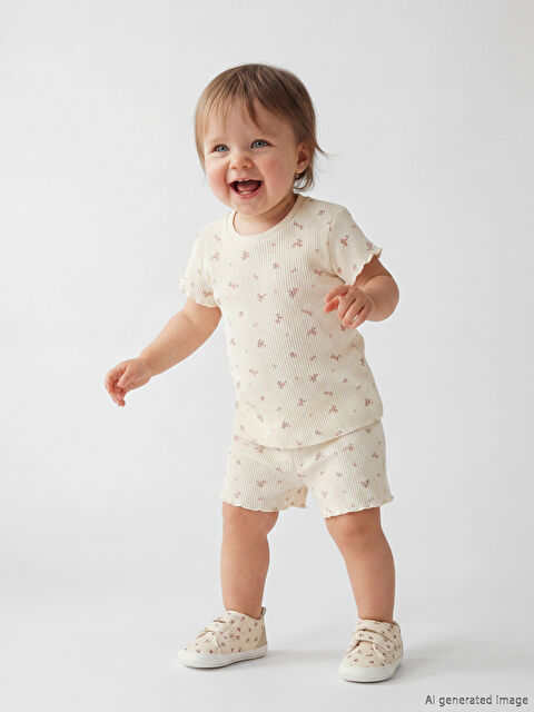 LCW baby Çiçekli Kız Bebek Tişört ve Şort