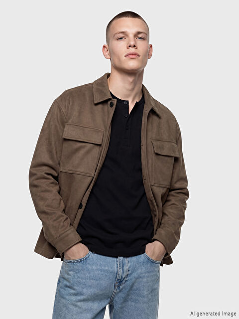 XSIDE Loose Fit Süet Görünümlü Gömlek Yaka Erkek Mont