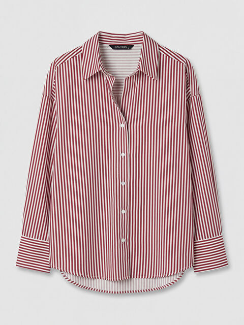 LCW Vision Çizgili Oversize Poplin Kadın Gömlek
