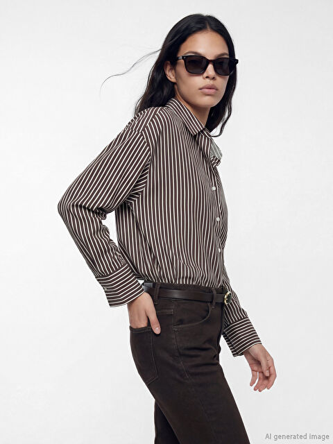 LCW Vision Çizgili Oversize Poplin Kadın Gömlek