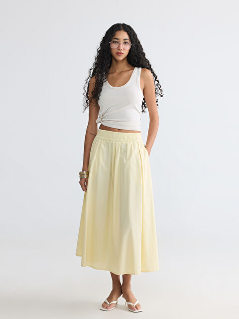 XSIDE Beli Lastikli Poplin Pileli Etek