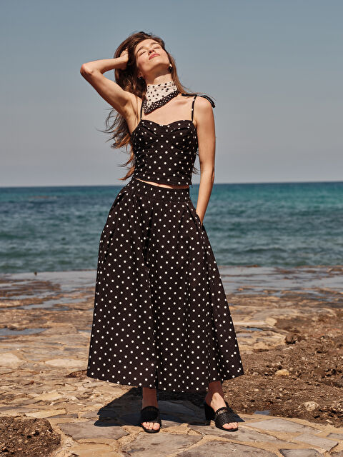 XSIDE Beli Lastikli Puantiyeli Poplin Pileli Etek