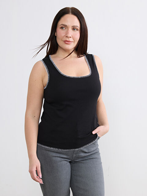 Soulife Büyük Beden Kare Yaka Dikiş Detaylı Kadın Atlet - S6Q197Z8-CVL