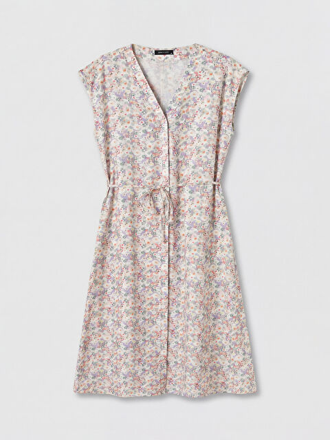 LCW STUDIO V Yaka Beli Kuşaklı Çiçekli Elbise