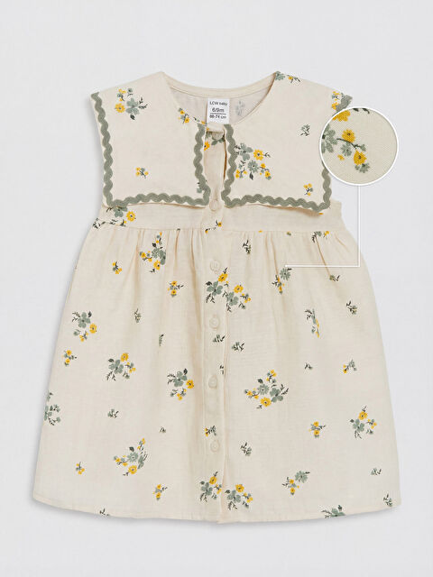 LCW baby Bebe Yaka Çiçekli Kız Bebek Müslin Elbise