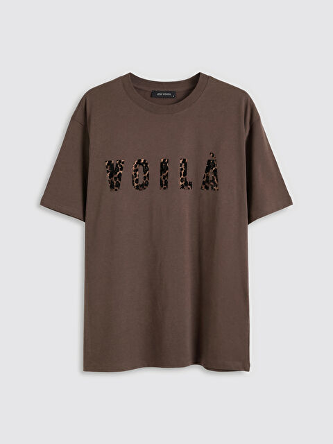 LCW Vision Bisiklet Yaka Baskılı Oversize Kadın Tişört - S6Q333Z8-HKQ