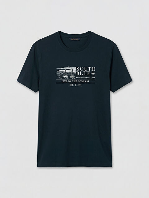 SOUTHBLUE Bisiklet Yaka Baskılı Erkek Tişört