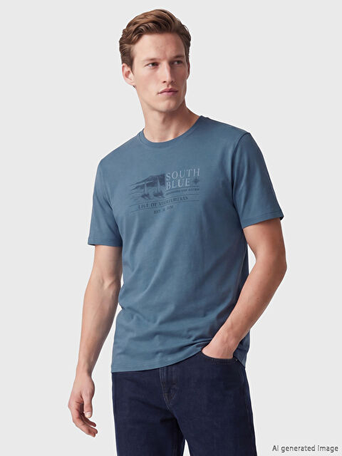 SOUTHBLUE Bisiklet Yaka Baskılı Erkek Tişört